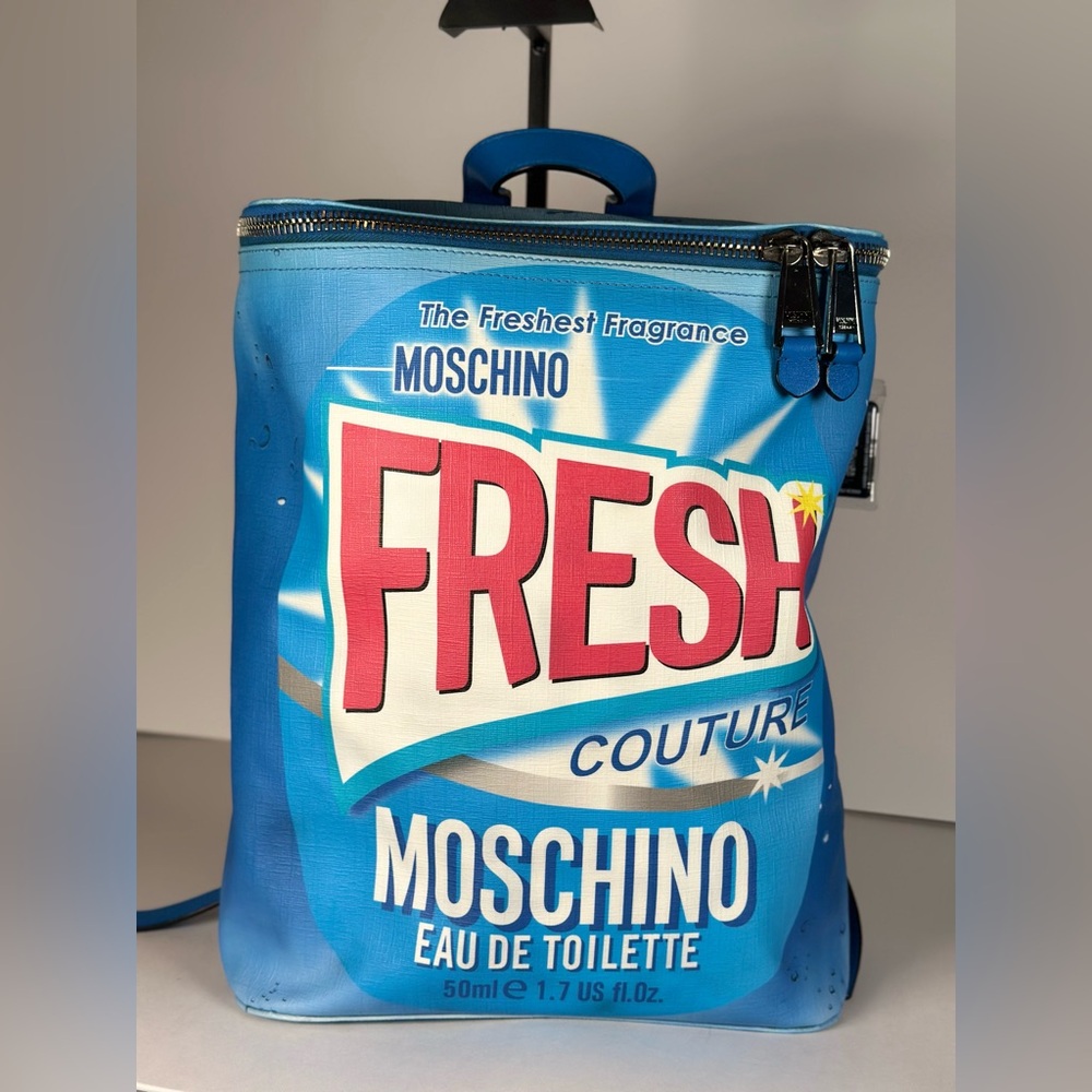 Authentic Moschino Blue Graphic "FRESH" Large Backpack